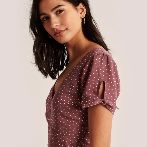 SOLD Tie Sleeve Dress Polka Dot Dusty Pink size S - Picture 6 of 7